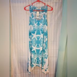 Womens India Boutique hemi dress Seashell soft white with teal  OS